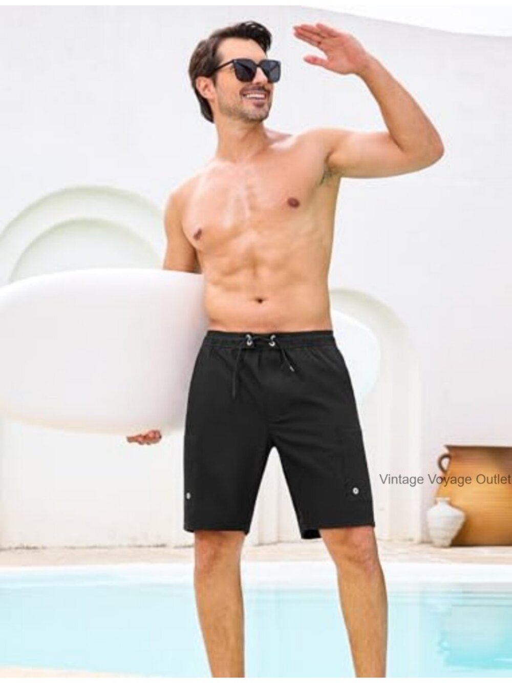 Men's Swim Trunks 9" with Compression Liner Quick Dry Zipper Pockets - Picture 3 of 5